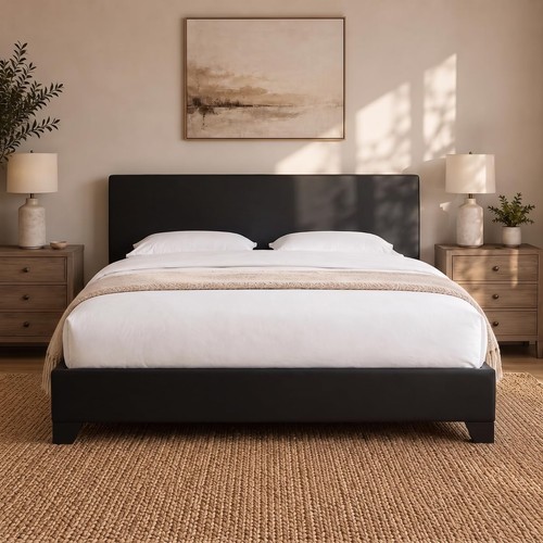 Queen faux leather bed frame - leather,