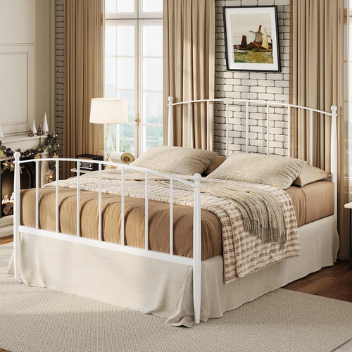 Elegant white queen metal bed - elegant,