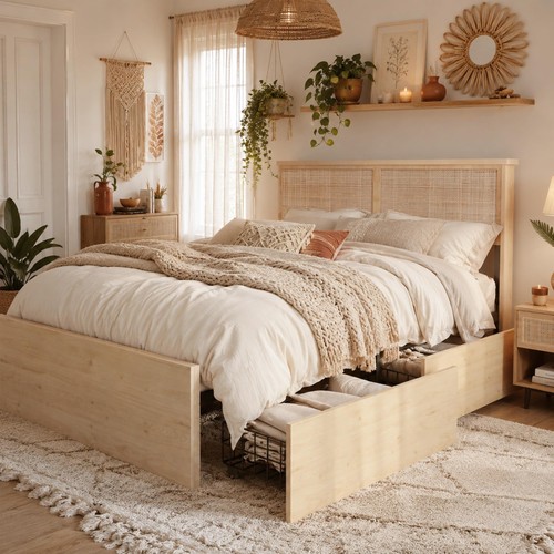 Queen rattan cane bed - rattan,