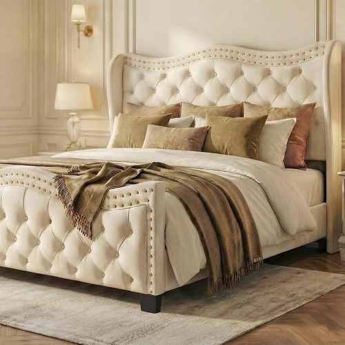 Queen wingback bed frame - queen, 50"